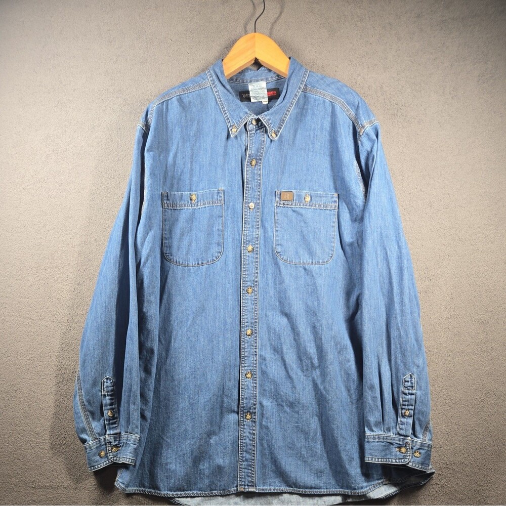 Wrangler Riggs Workwear Men's Shirt 3XL Tall Denim Classic Fit Button Up